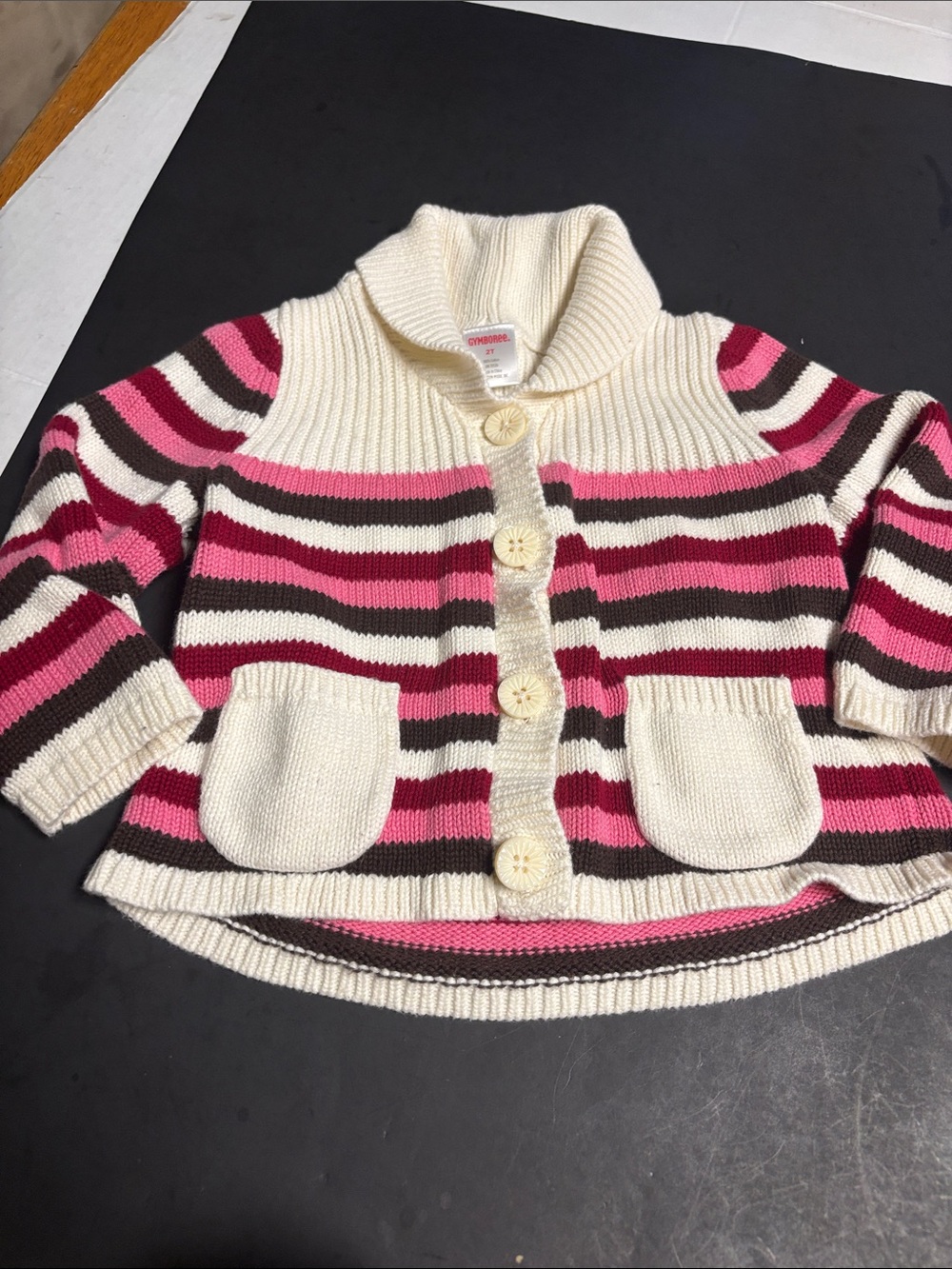 Gymboree Cream, Pink & Brown Striped Knit Cardigan